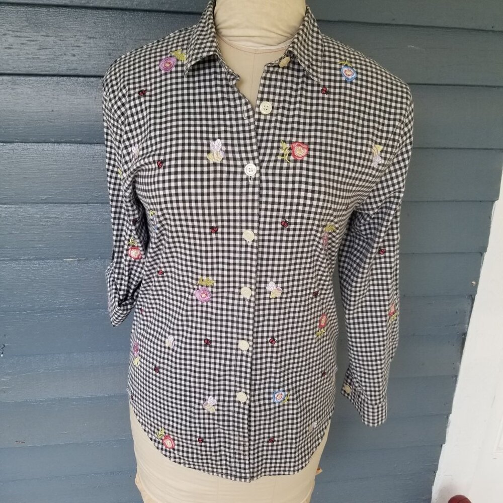 Vintage Floral Gingham Blouse + S